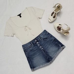 Bodysuit, Gap Shorts & Wedge Shoes